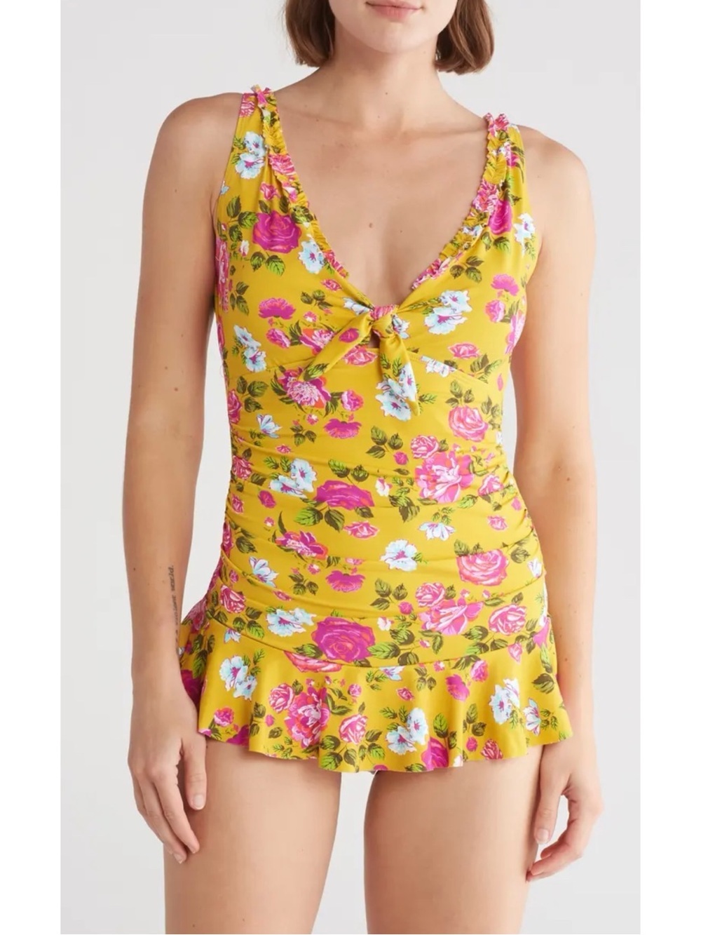 NWT BETSEY JOHNSON Indian Summer Rose Floral Tie-Front One Piece Swimsuit Large
